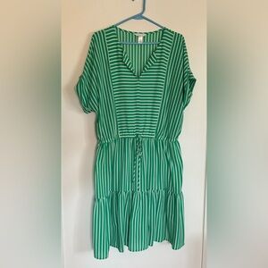 D31 London Times Woman Size 14W Green and White Striped Dress